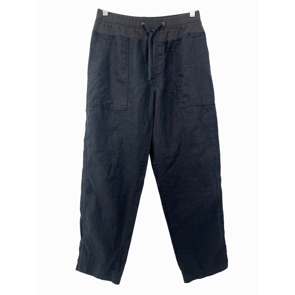 James Perse Black Linen Drawstring Pants WDTT1835CU Womens Size 2 Relaxed Fit